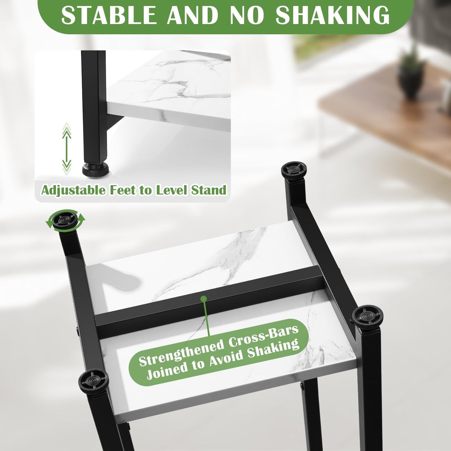 Tall Plant Stand Indoor,31 Inch Plant Stands,2 Tier Metal Plant Stand with Heavy Duty Wood,Marble White and Black