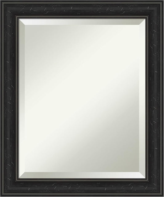 Amanti Art Black Bathroom Mirror for Over Sink, 24x20 Shipwreck Black Narrow Rectangle Vanity Mirror, Small Rustic Farmhouse Frame, Hangs Horizonally and Vertically, Bathroom Wall Decor, Beveled Edge