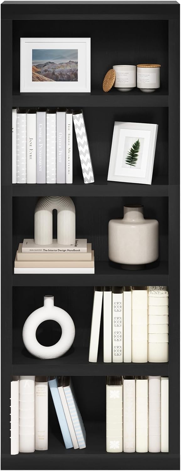 Furinno Rail 5-Tier Open Shelf Bookcase with Classic Style Edges, Blackwood