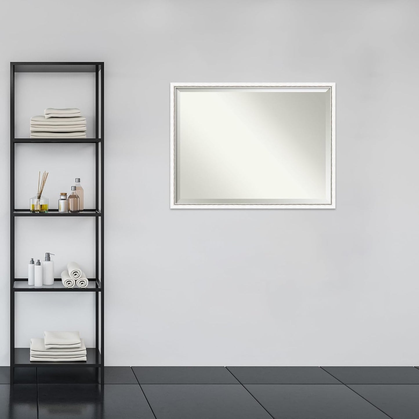 Amanti Art White Bathroom Mirror for Over Sink, 32x42 Morgan White Silver Rectangle Vanity Mirror, X-Large Modern Contemporary Wood Frame, Hangs Horizonally and Vertically, Bathroom Wall Decor from WI