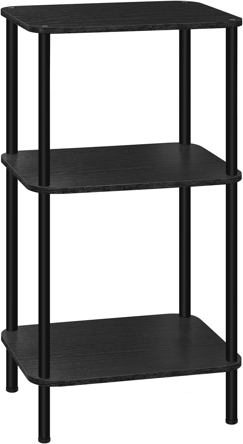 smusei 3 Tier Small End Table Tall Telephone Table with Storage Shelves Black Sidetable for Small Spaces Tall Night Stand Table for Bedroom, Living Room, Office, Sofa Couch