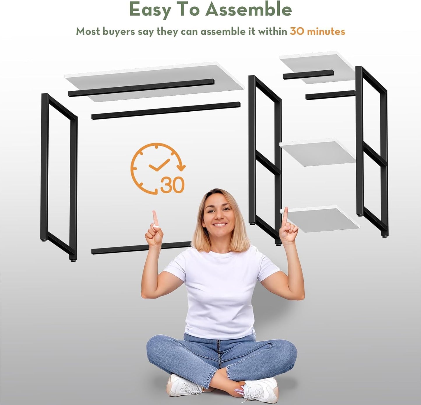 SINPAID 40IN Computer Desk with Shelves, Cream White Sturdy Small Desk for Bedroom, Modern Gaming Table, Office Furniture