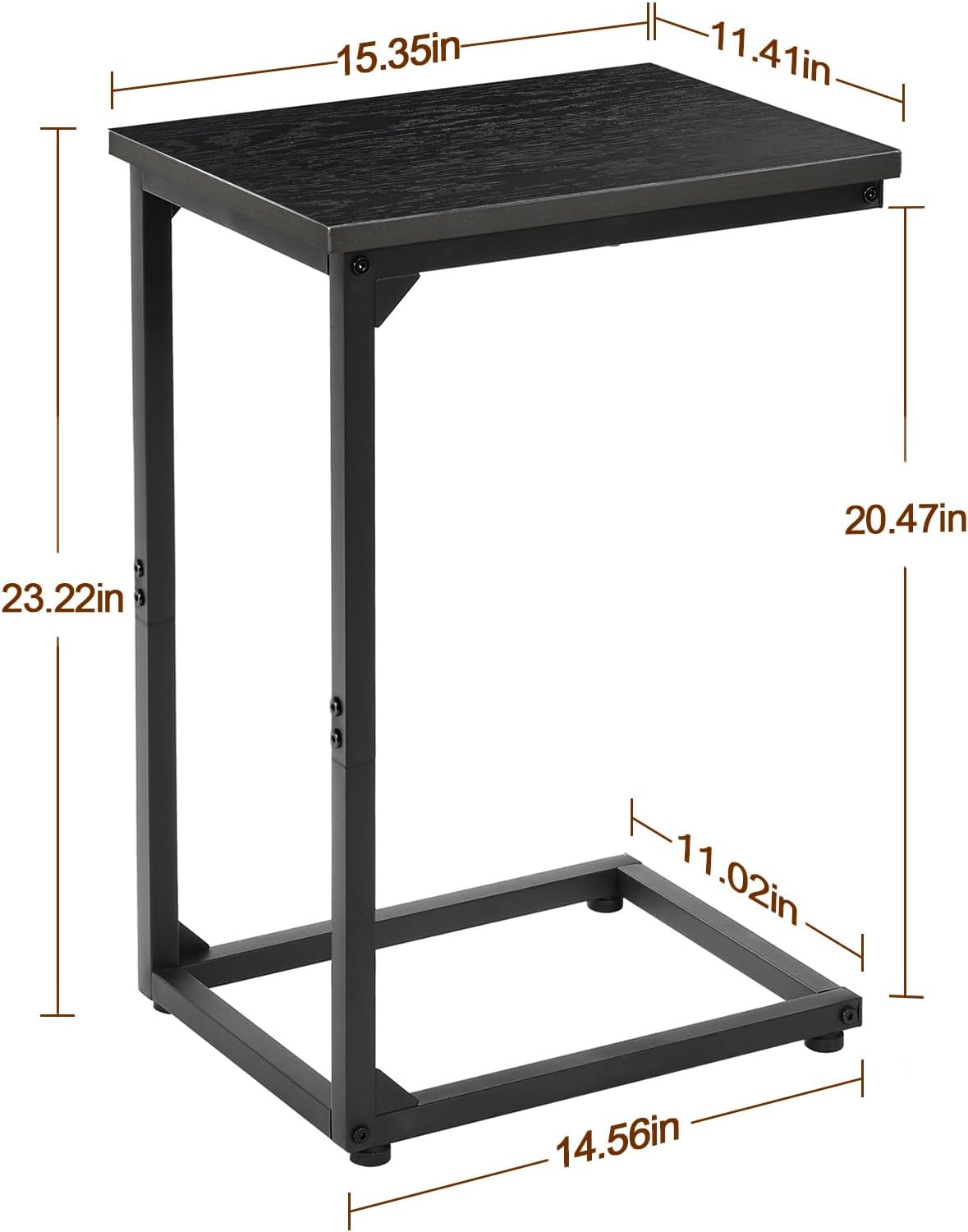 AMHANCIBLE C Shaped End Table, Couch Tables That Slide Under, TV Tray Snack Table for Sofa, Small Side Table for Couch, Small Space, Living Room, Black HET02CBK-1