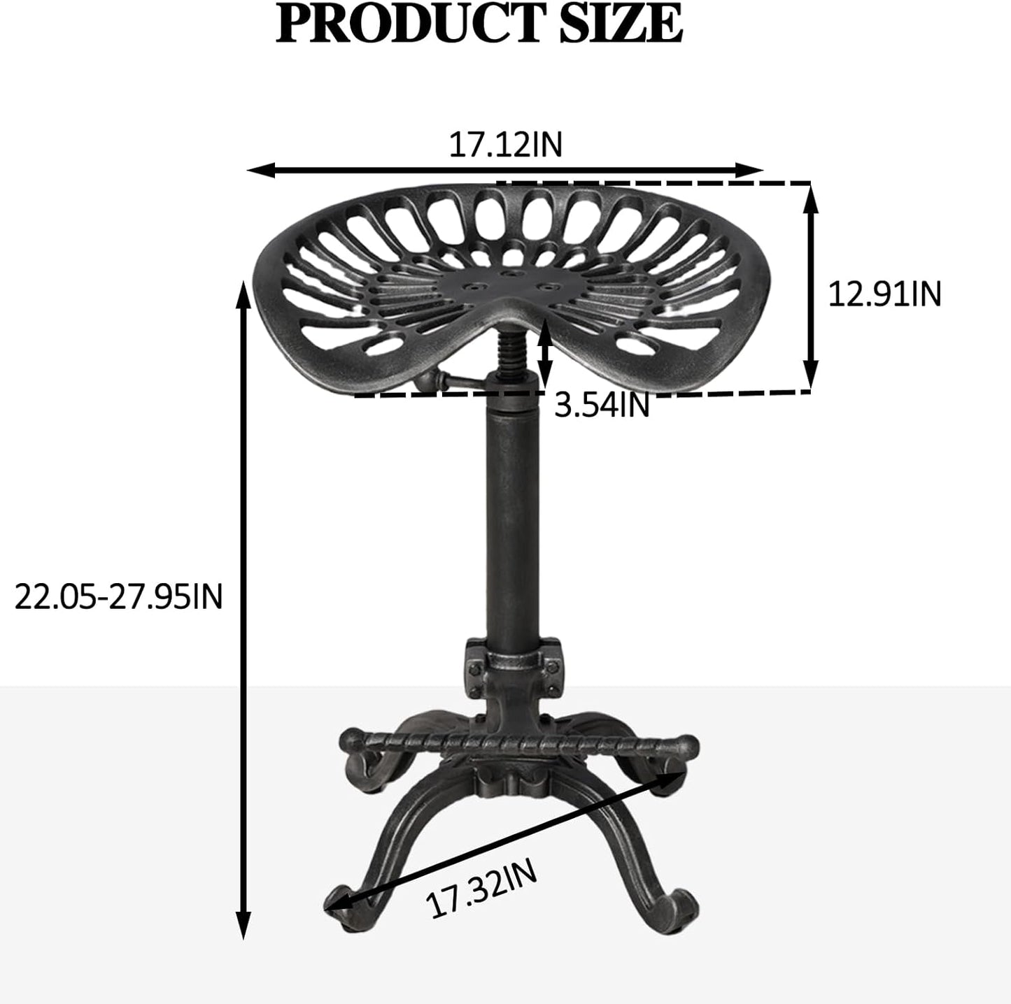 Rustic Tractor Seat Bar Stool Cast Iron Saddle Seat Industrial Counter Stools 20-27inch Height Adjustable