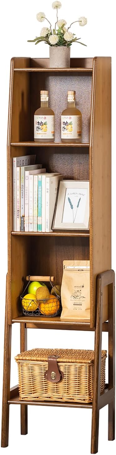 4 Tier Bamboo Bookcase, Classical Modern Bookshelf, Dispaly Shelves, Bamboo Wood Organizer Book Shelf for Living Room Home Office-Walnut, Large