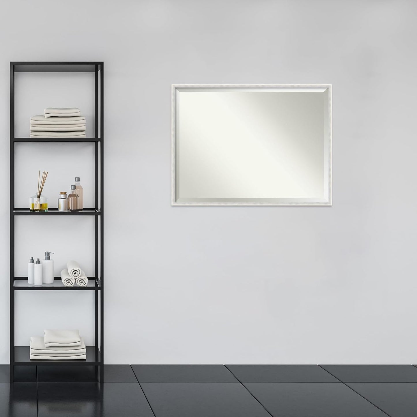 Amanti Art White Bathroom Mirror for Over Sink, 31x41 Paige White Silver Rectangle Vanity Mirror, X-Large Modern Contemporary Wood Frame, Hangs Horizonally and Vertically, Bathroom Wall Decor, Beveled