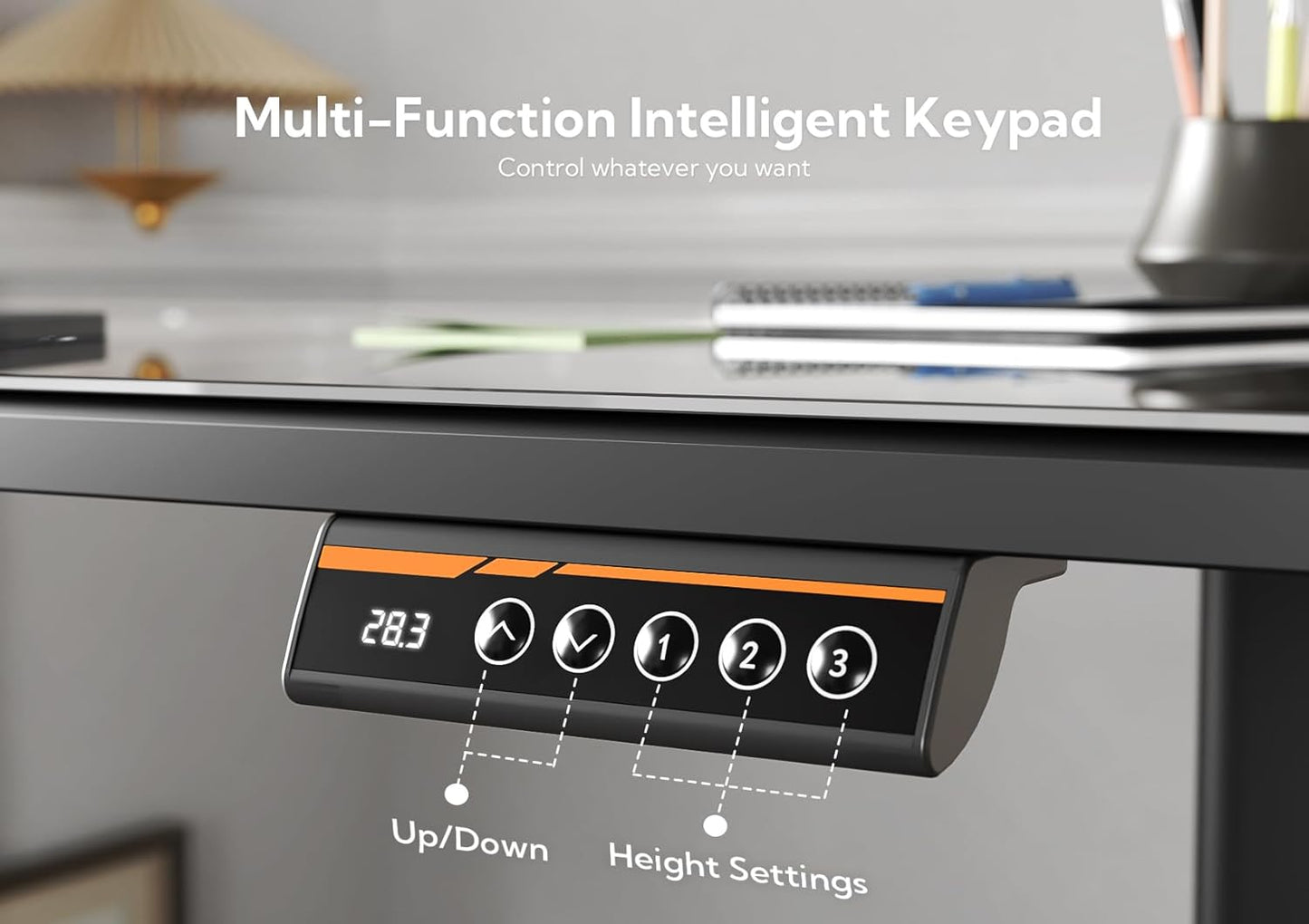 Claiks Glass Standing Desk, 48x24 Inch Electric Standing Desk Adjustable Height Quick Install Home Office Computer Desk, Black