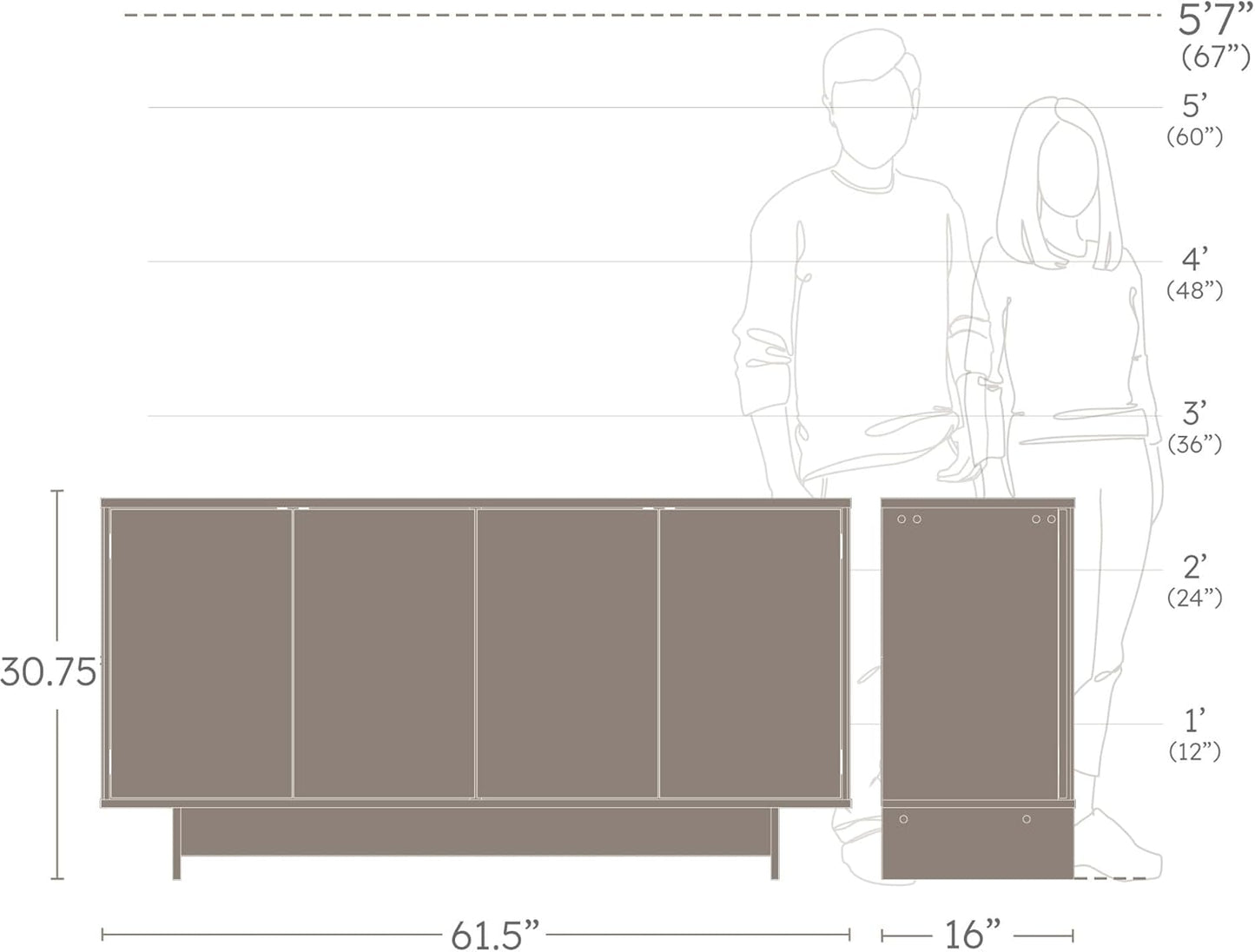 Prepac Finnley 61.5" Wide Sideboard Cabinet, Wood Entryway Sideboard with 2 Adjustable Shelves, Dining Room Buffet with 4 Doors, Living Room Accent Cabinet for Storage and Decorations, Black Oak