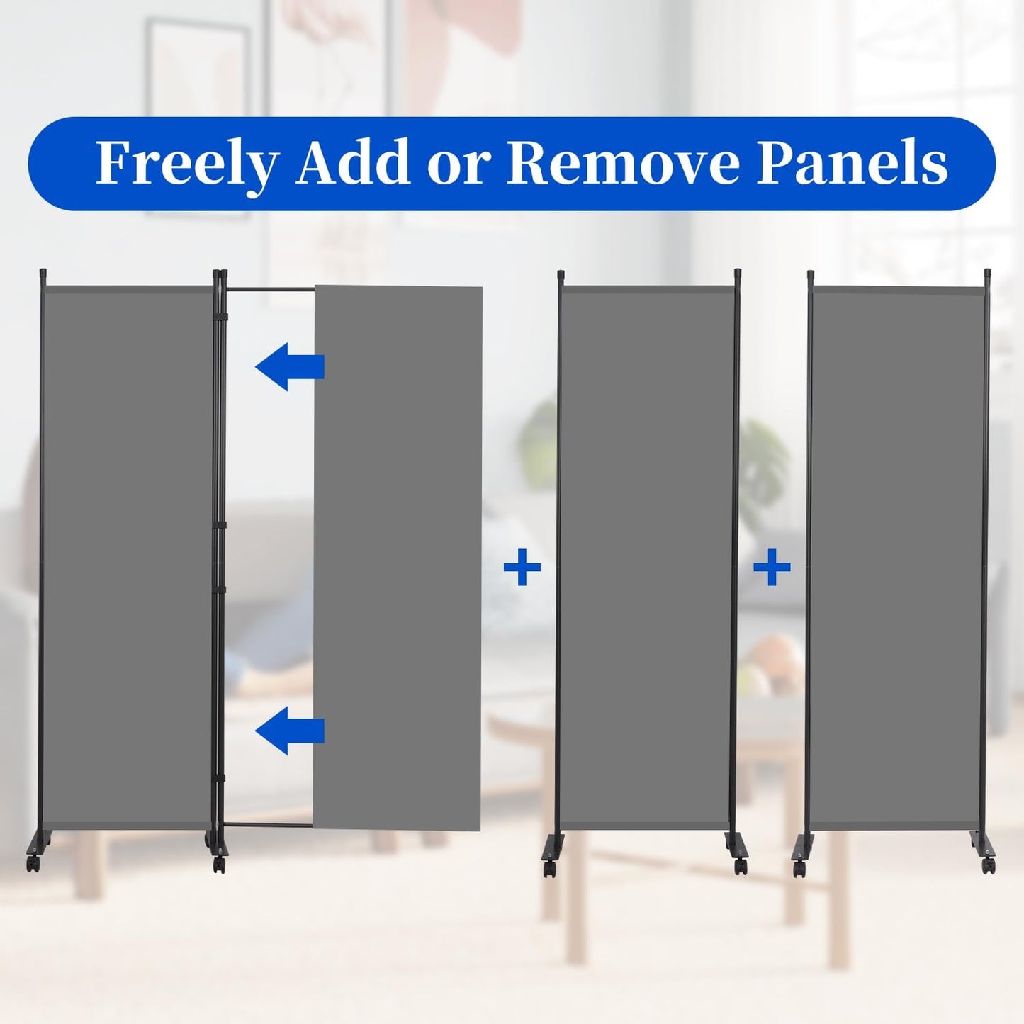Room Divider 6FT Room Partition with Lockable Wheels, 1 Panel (Thicked Metal Base) Room Dividers, Freestanding Indoor Folding Privacy Screens, Portable Fabric Wall Divider for Room Separation, Grey
