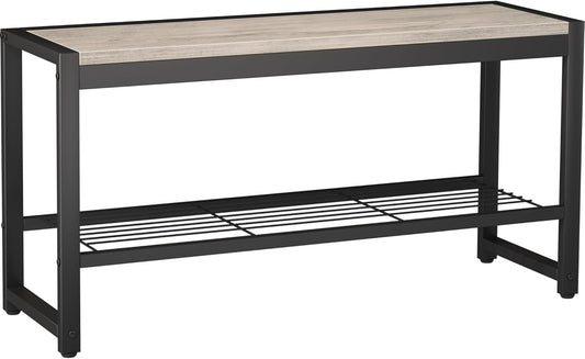 HOMEFORT 2 Tiers Shoe Bench, Retro Industrial Shoe Storage Bench with Mesh Shelf and Sturdy Metal Frame, Metal Shoe Rack Bench for Hallway, Mudroom, Living Room, Washed Gray