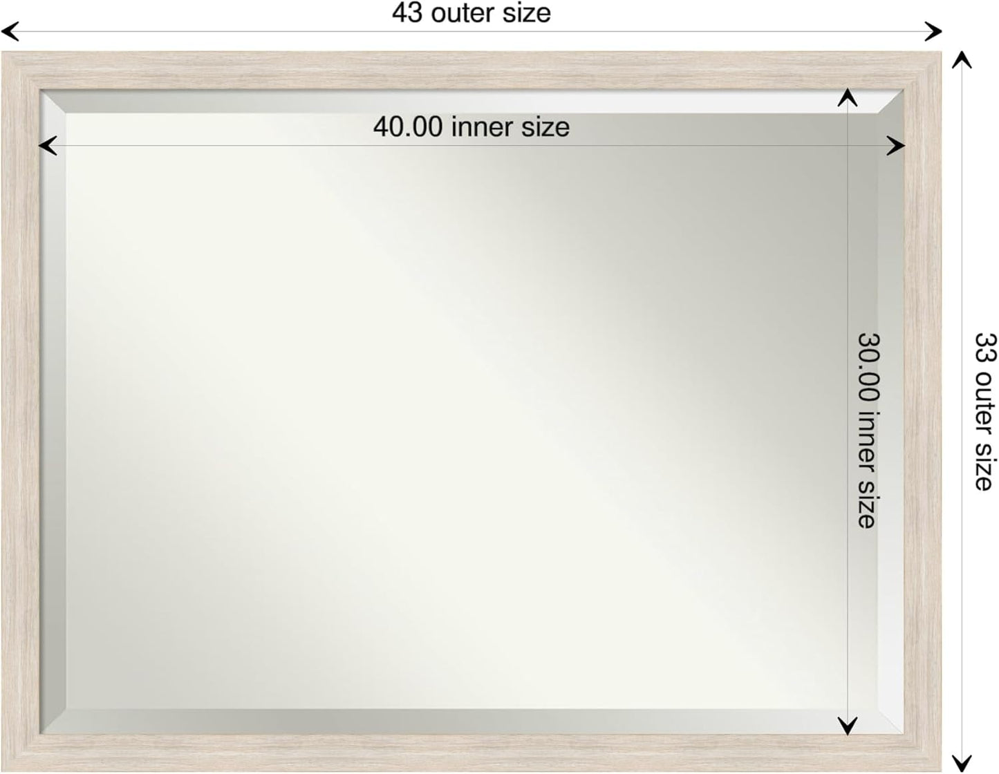 Amanti Art White Bathroom Mirror for Over Sink, 33x43 Hardwood White Wash Narrow Rectangle Vanity Mirror, X-Large Rustic Farmhouse Wood Frame, Hangs Horizonally and Vertically, Bathroom Wall Decor