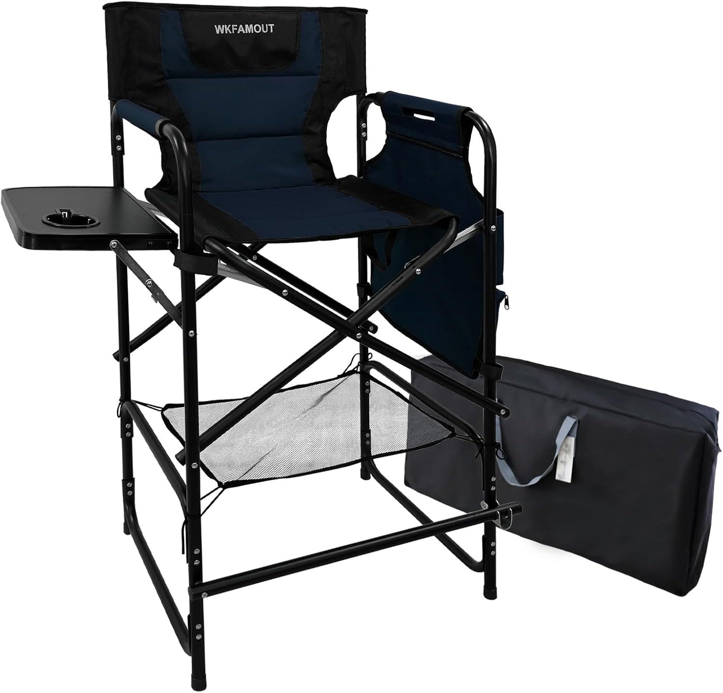 Tall Folding Directors Chair with Side Table 30.71" Seat Height Foldable Camping Chair Bar Stool for Makeup Artist Face Painting with Footrest and Storage Pocket Supports 350LBS