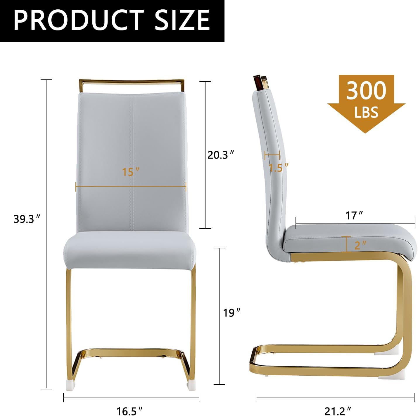 Modern Dining Chairs Set of 6,High Back Light Grey Kitchen Chairs,Faux Leather Side Chair with Gold Plated Metal Legs,Easy to Clean Upholstered Dining Chairs,Ideal for Living Room