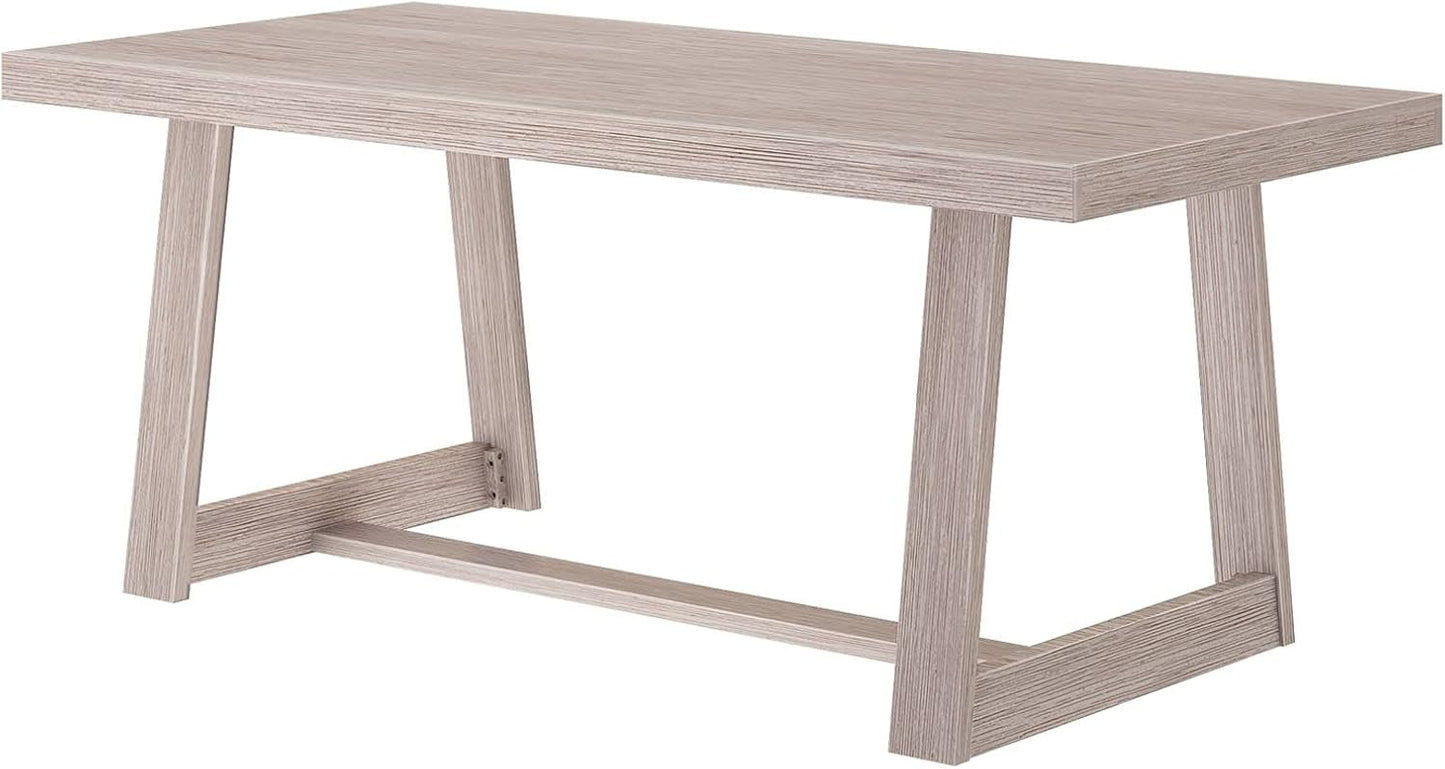 Plank+Beam 72 Inch Farmhouse Dining Table, Solid Wood Rustic Kitchen Table, Large Wooden Rectangular Dinner Table for Dining Room, Home Office, Living Room Furniture, Easy Assembly, Seashell Wirebrush