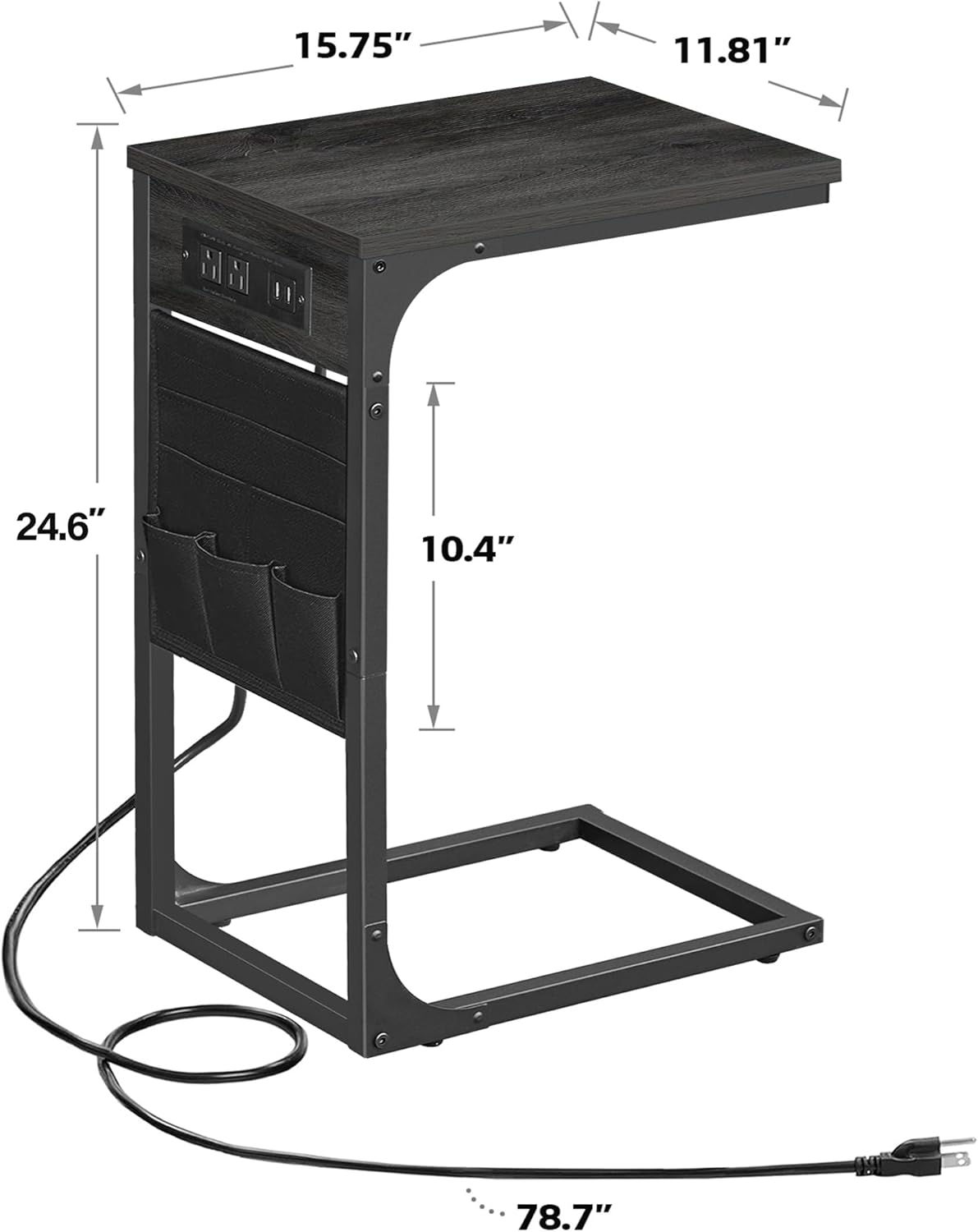 TUTOTAK C Shaped End Table with Charging Station, Side Table for Sofa, Couch Table with Storage Bag, Set of 2, TV Tray Table with 2 USB Ports and Outlets for Living Room, Bedroom, TB01BY0242