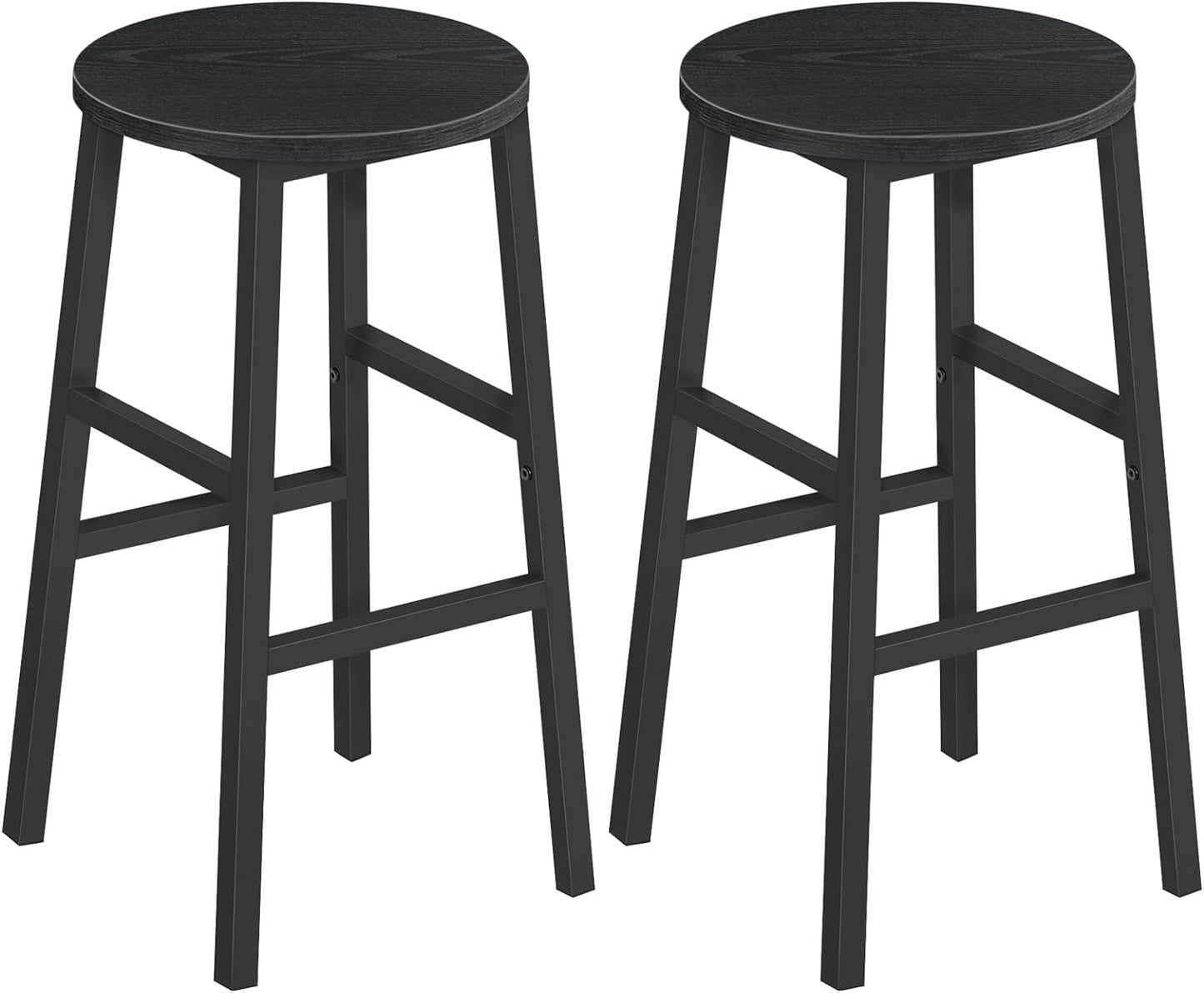 Bar Stools, Set of 2 Round Bar Chairs with Footrest, 24.4 Inch Kitchen Breakfast Bar Stools, Industrial Bar Stools, Easy Assembly, for Dining Room, Kitchen, Black BAHB0201