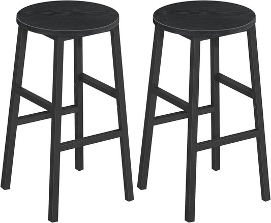 Bar Stools, Set of 2 Round Bar Chairs with Footrest, 24.4 Inch Kitchen Breakfast Bar Stools, Industrial Bar Stools, Easy Assembly, for Dining Room, Kitchen, Black BAHB0201