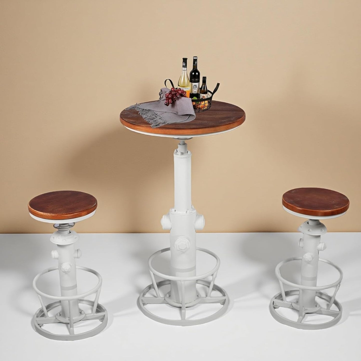 Vintage Pub Table 38.6-44.5inch Height Adjustable Industrial High Bar Table in Home Kitchen Farmhouse Cafe Table for 2-3 People Swivel Wooden Top