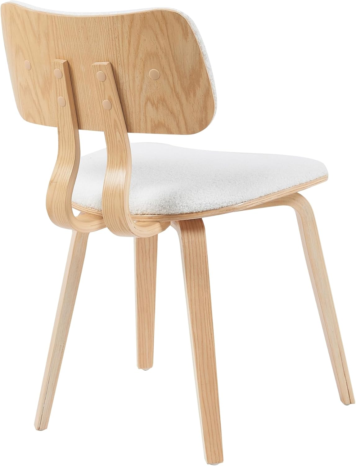 Armen Living Jaguar Mid-Century Upholstered Dining Chair in White Boucle and Patterned Oak Finish