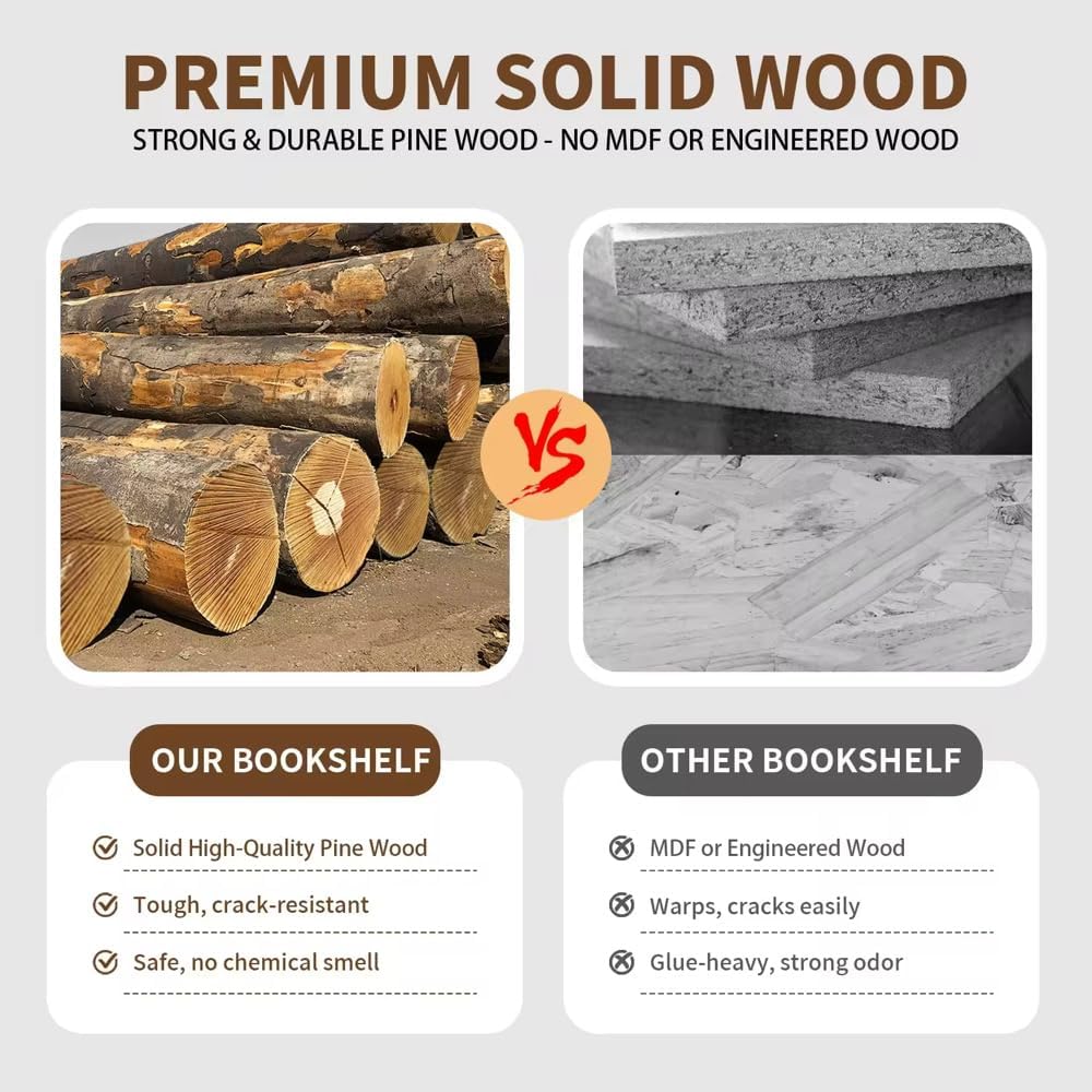 4 Tier Kids Rotating Bookshelf, Premium Pine Wood Space Saving Bookshelf Holds 100+ Books, 360° Spinning, Great for Larger Reads in Kids’ Room, Living Room & Office, Easy to Assemble