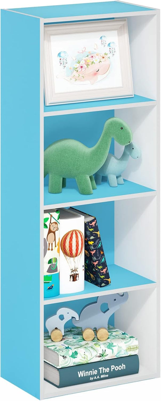 Furinno Luder Bookcase / Book / Storage, 4-Tier, Light Blue/White
