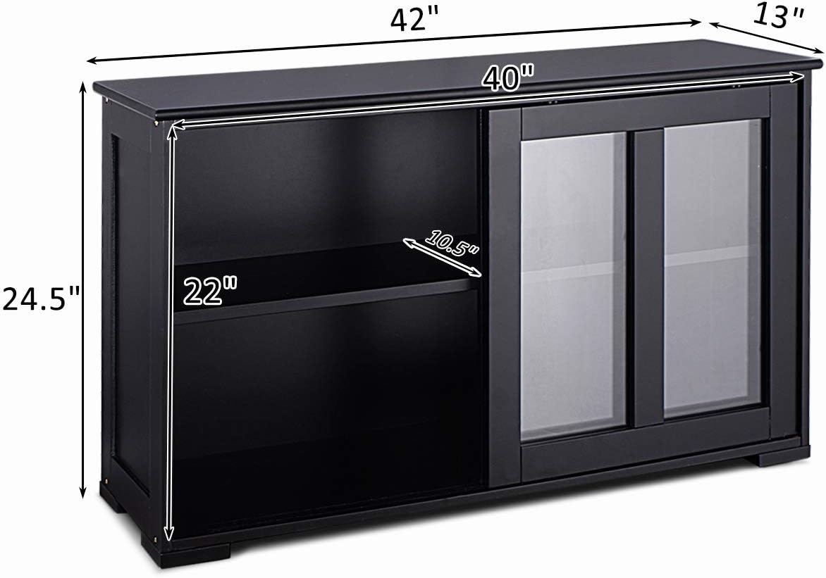 Costzon Kitchen Storage Sideboard, Antique Stackable Cabinet for Home Cupboard Buffet Dining Room (Black Sideboard with Sliding Door Window)