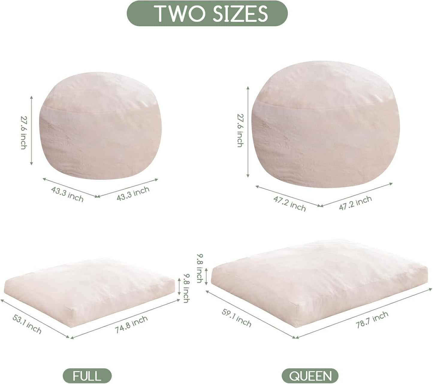 HIGOGOGO Giant Bean Bag Chair Bed for Adults,Convertible Beanbag Folds from Lazy Chair to Floor Mattress Bed,Large Floor Sofa Couch with High-Density Foam Filling, Machine Washable