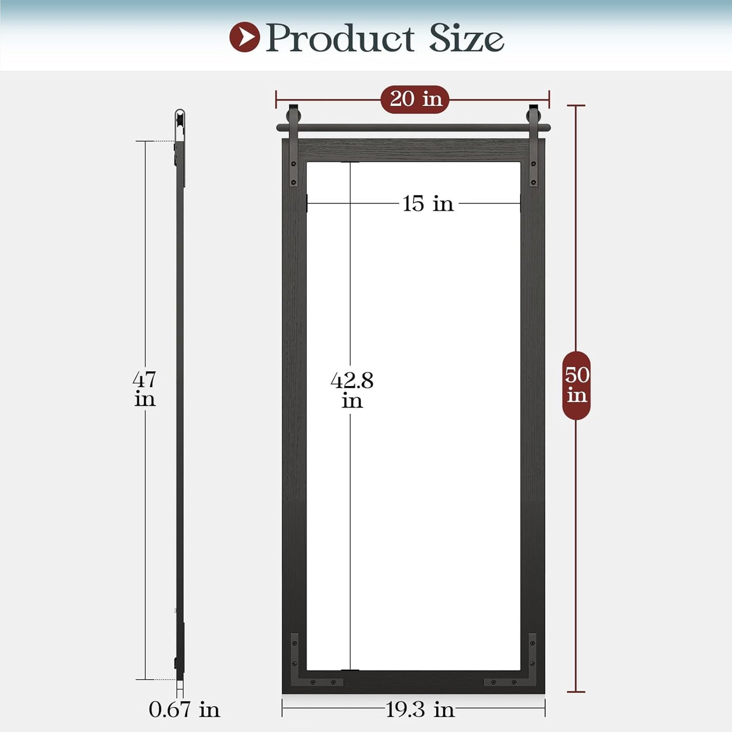 Farmhouse Mirror for Bathroom, 20"x50" Black Rustic Bathroom Mirror with Wood Framed Decorative, Rectangle Barn Door Vanity Mirrors for Wall Entryway, Living Room, Courtyard