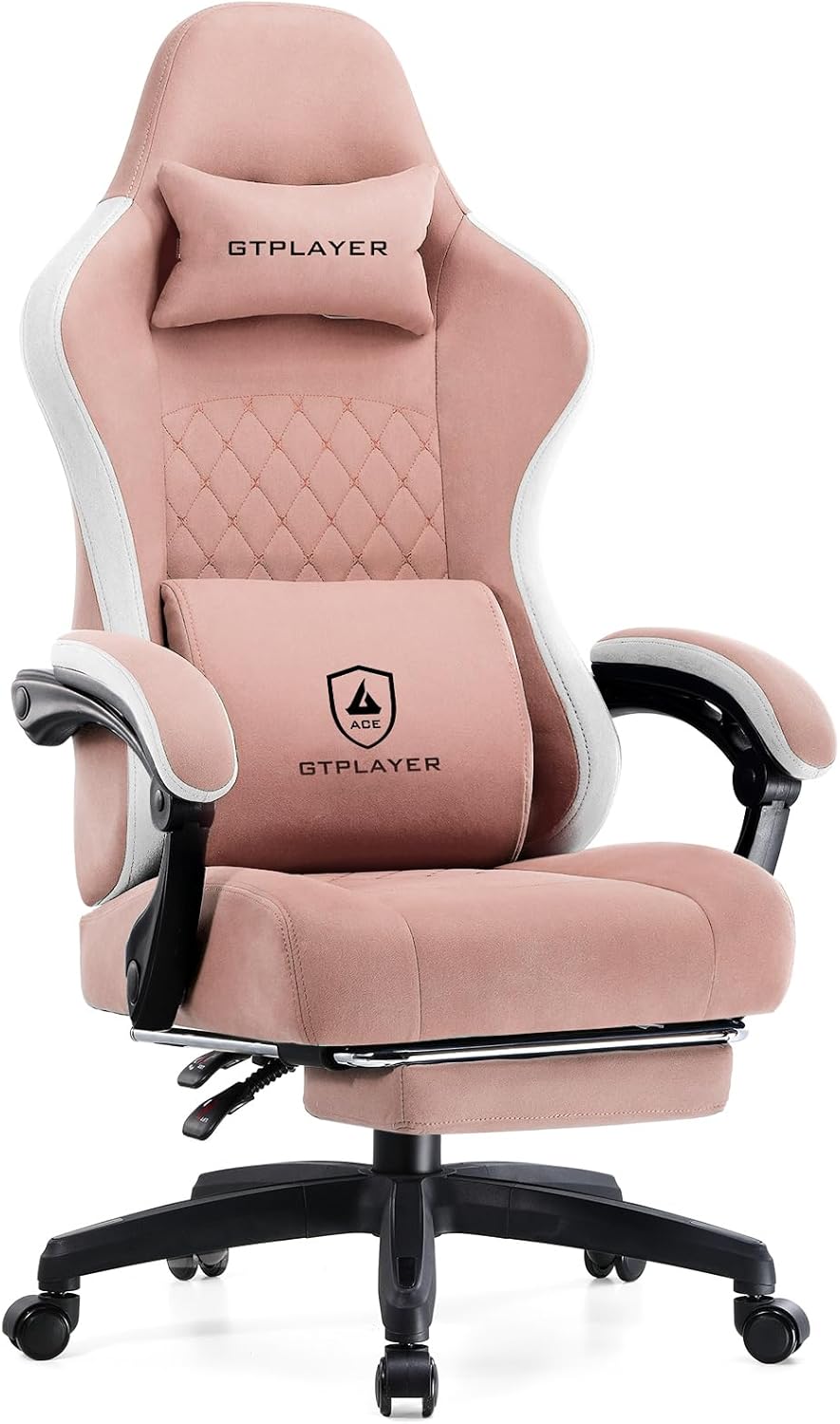 GTPLAYER Office Chair, Gaming Computer Desk Fabric Chair with Footrest, High Back Ergonomic Office Chair with Pocket Spring Lumbar Support and Linkage Armrests Adjustable Height Swivel for Home Task