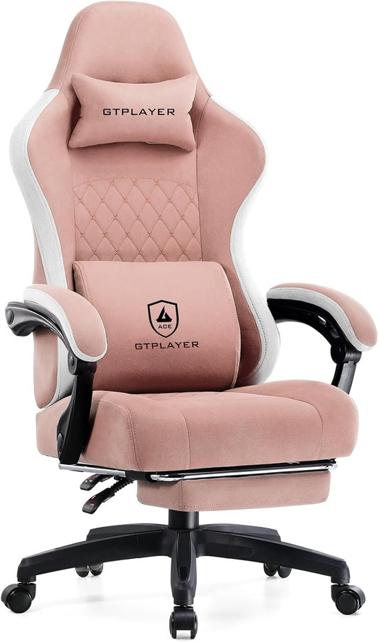 GTPLAYER Office Chair, Gaming Computer Desk Fabric Chair with Footrest, High Back Ergonomic Office Chair with Pocket Spring Lumbar Support and Linkage Armrests Adjustable Height Swivel for Home Task