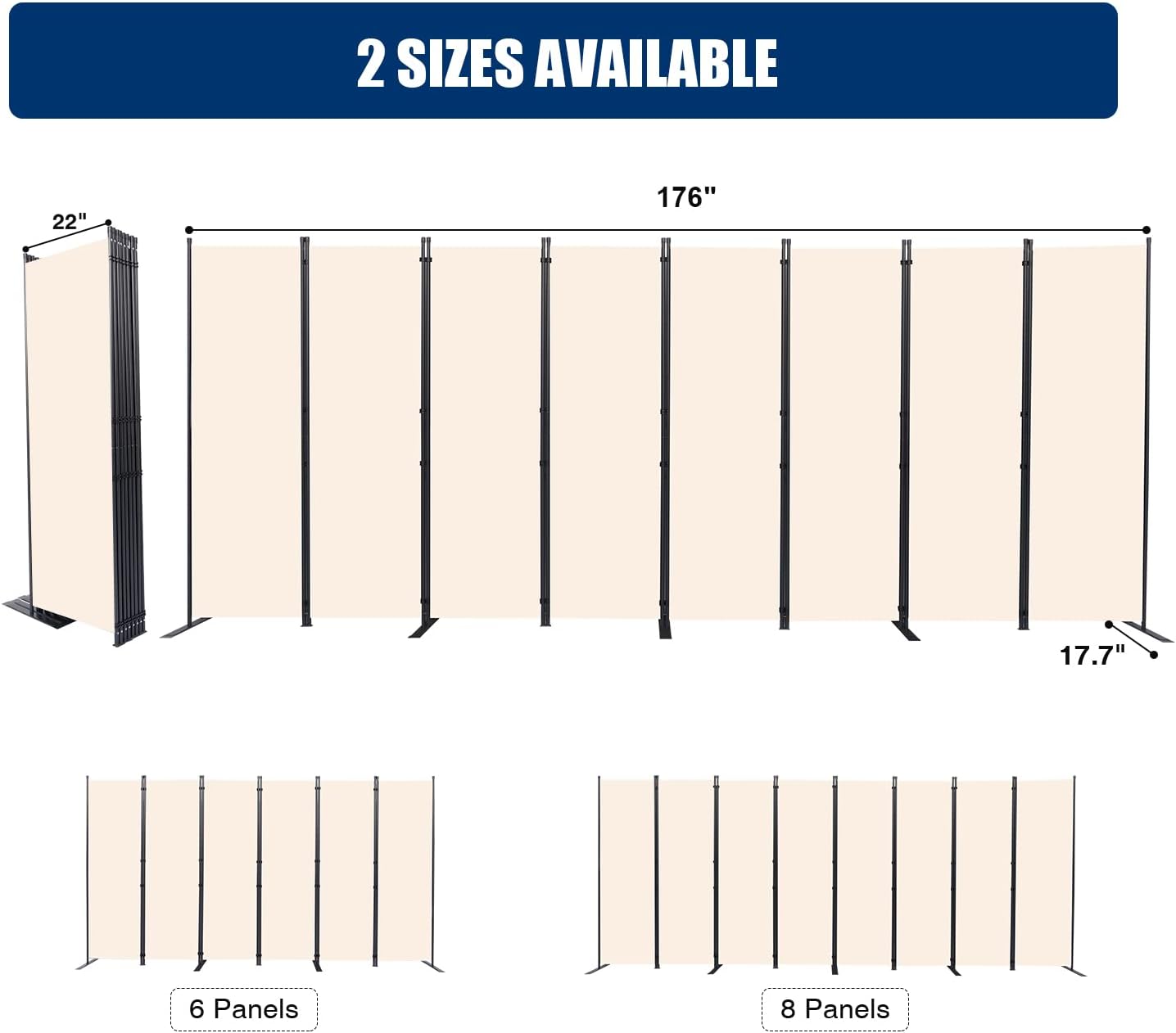 Room Divider and Folding Privacy Screens， Large 8 Panel Room Divider Wall Screen for Room Separtition, Partition Room Dividers Panel, Portable Fabric Wall Divider Room Separator for Office, School