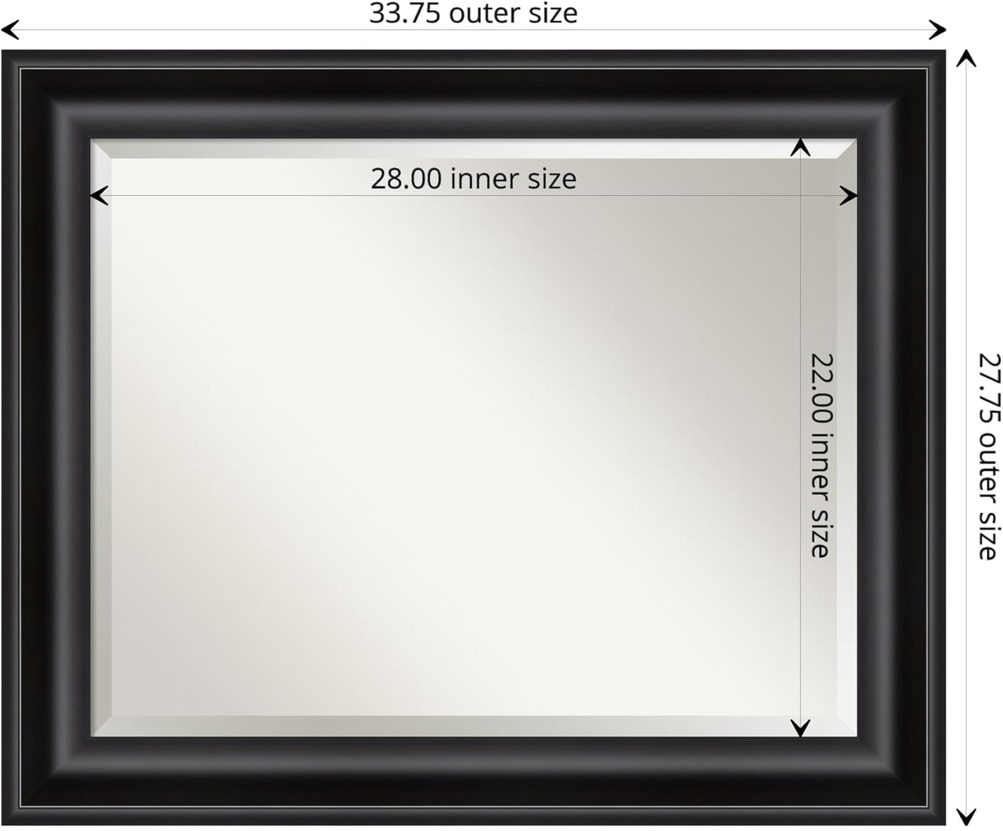 Amanti Art Black Bathroom Mirror for Over Sink, 28x34 Grand Black Rectangle Vanity Mirror, Large Casual Frame, Hangs Horizonally and Vertically, Bathroom Wall Decor, Beveled Edge