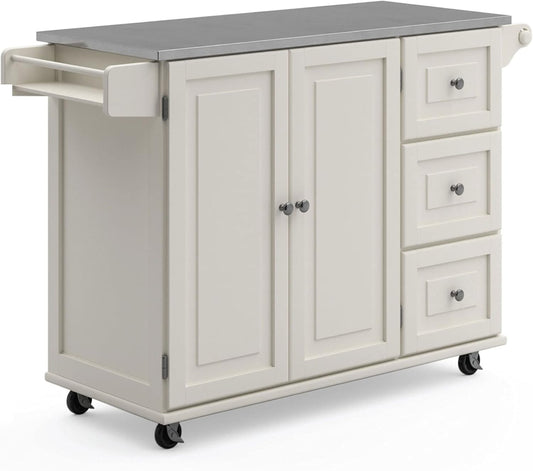 Homestyles Dolly Madison Rolling Mobile Kitchen Island with Storage and Towel Rack, 54 Inch Width, Off White