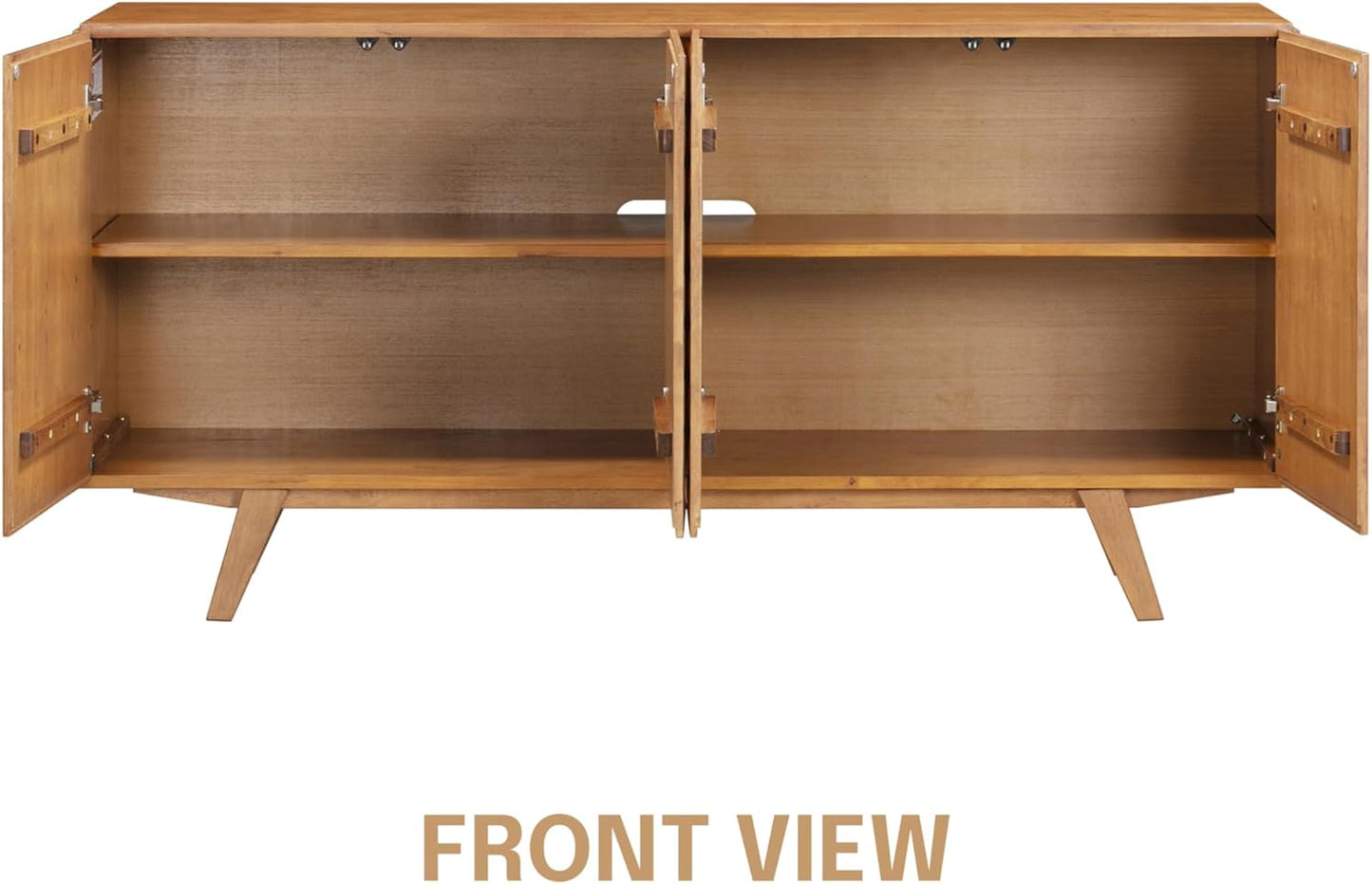 NTC Sapa Mid-Century Modern Solid Wood Sideboard – 4-Door Accent Buffet Cabinet with Carved Geometric Fronts, for Living Room, Dining Room, or Entryway, Effortless Assembly, Teak Look