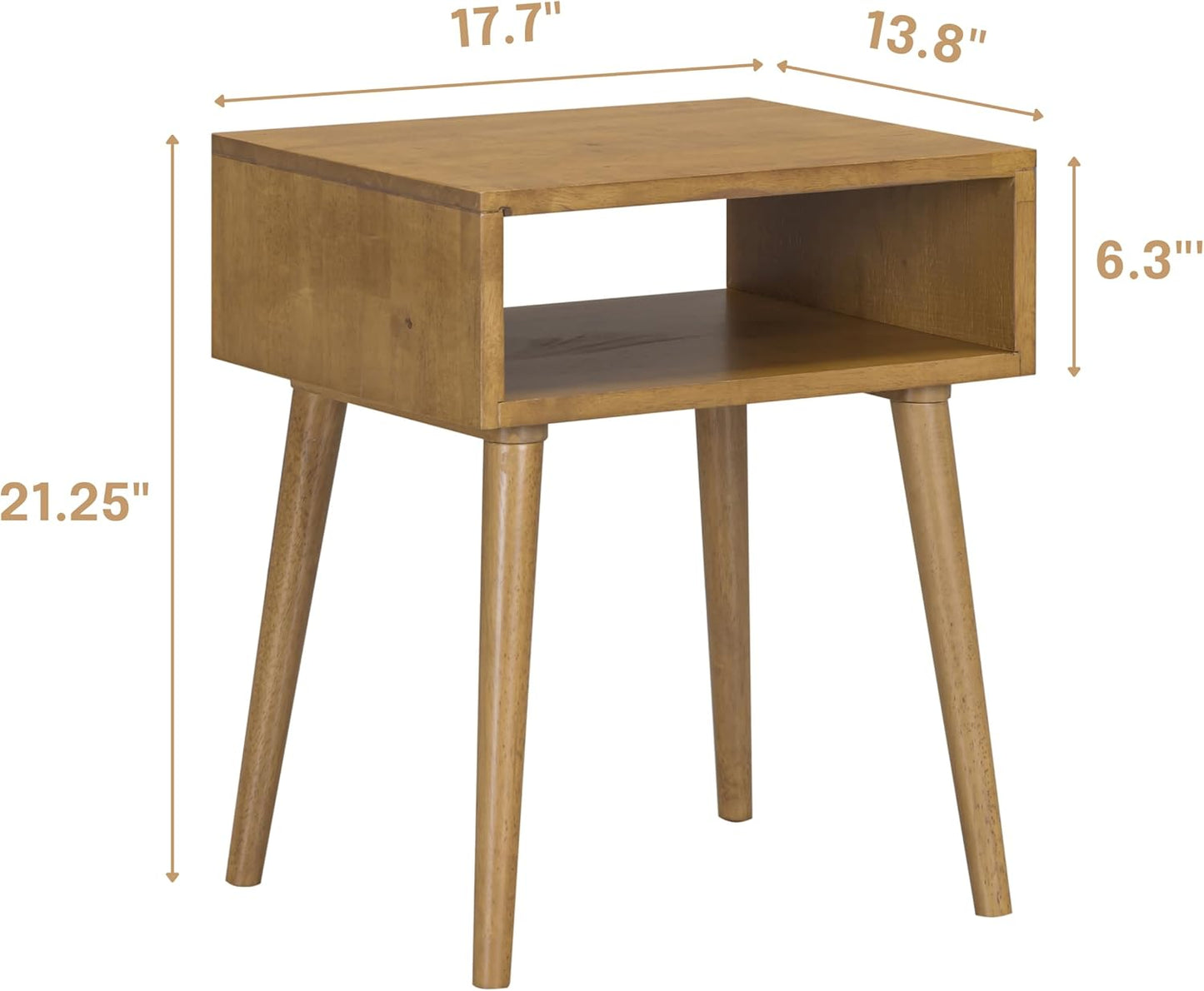 NTC Zoe Solid Wood Nightstand, Mid Century Modern Side Table Bedroom, Bedside Furniture, Night Stand, End Table, Easy Assembly - Teak Look