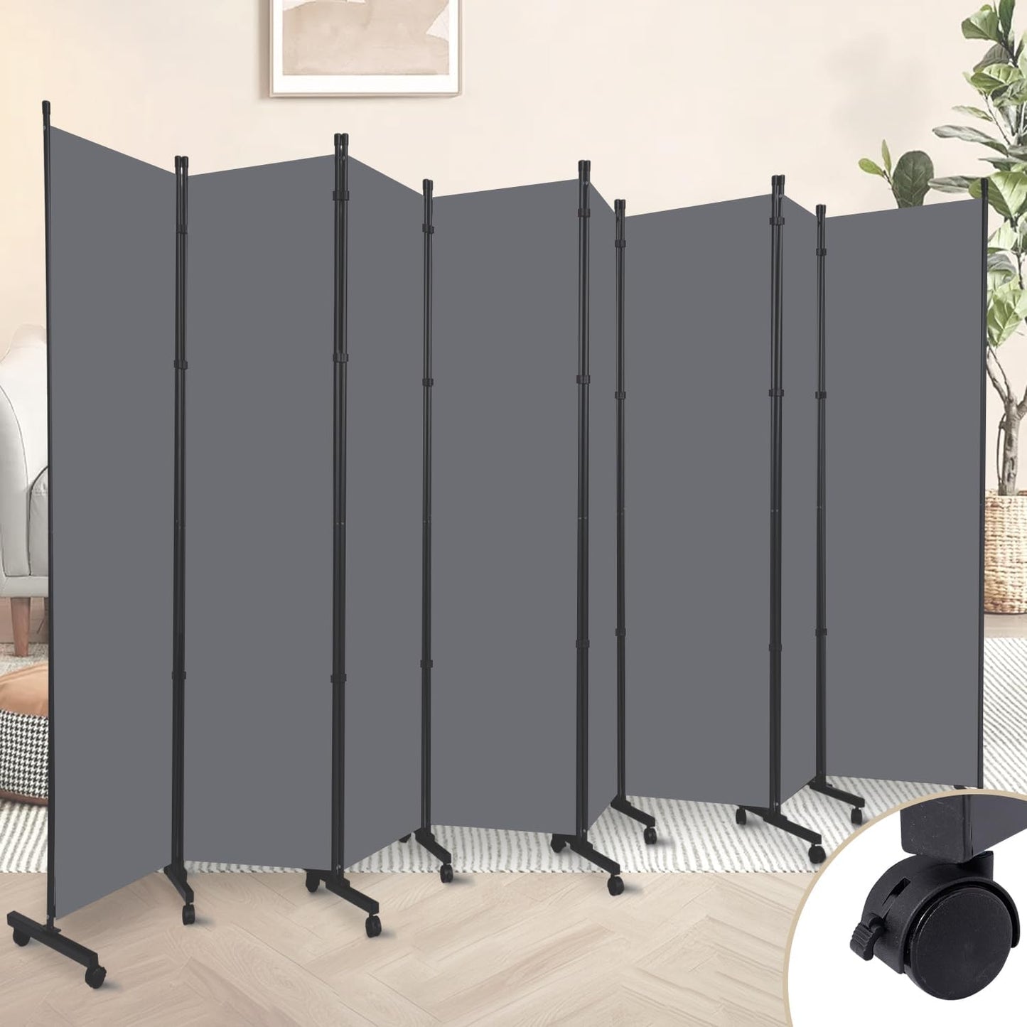 Room Divider 8 Panel Room Dividers/Wheels, Fabric Room Divider Panel for Office Room Partitions and Dividers, Portable Partition Wall Divider for Room Separation, Flexible Privacy Screen Indoor