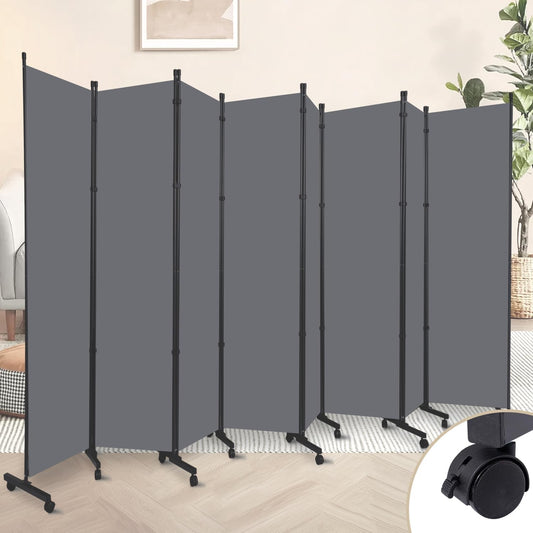 Room Divider 8 Panel Room Dividers/Wheels, Fabric Room Divider Panel for Office Room Partitions and Dividers, Portable Partition Wall Divider for Room Separation, Flexible Privacy Screen Indoor