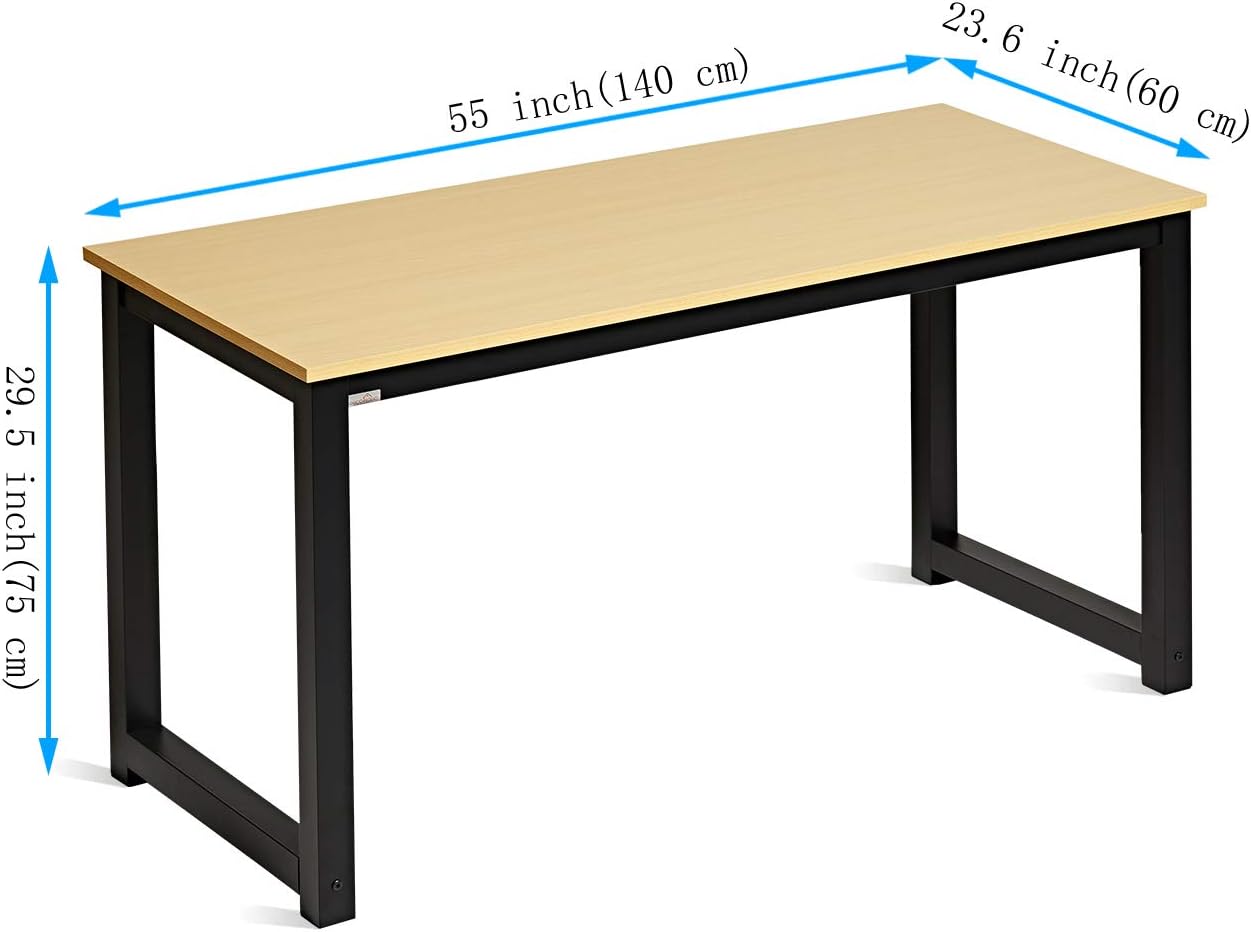 Decoholic 55 Inch Computer Desk, Home & Office PC Laptop Study Writing Table Workstation with Leg Bars, Modern Simple Industrial Style, Oak