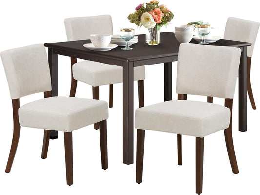 COLAMY 60 Inch Rectangular Kitchen Dining Table for 4, Modern Farmhouse Dining Table Set for 4, Wood Dining Table and Kitchen Dining Chairs for Dining Room, Restaurant, Brown/Beige