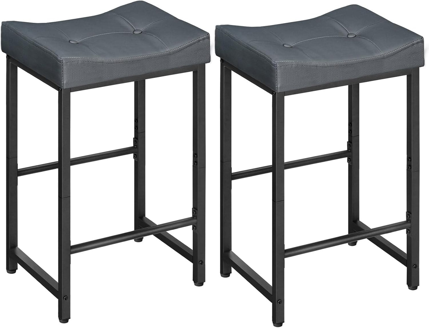 HOOBRO Barstools,25.4" Saddle Stools with PU Upholstery, Counter Height Stools with Footrest, Kitchen Breakfast Chairs, for Dining Room, Cafe, Bar, Gray and Black BGZ23BY01