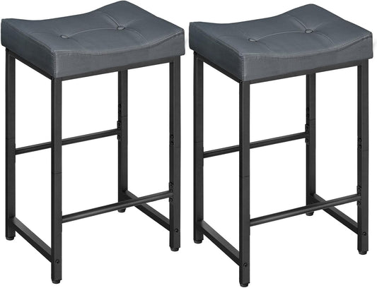 HOOBRO Barstools,25.4" Saddle Stools with PU Upholstery, Counter Height Stools with Footrest, Kitchen Breakfast Chairs, for Dining Room, Cafe, Bar, Gray and Black BGZ23BY01