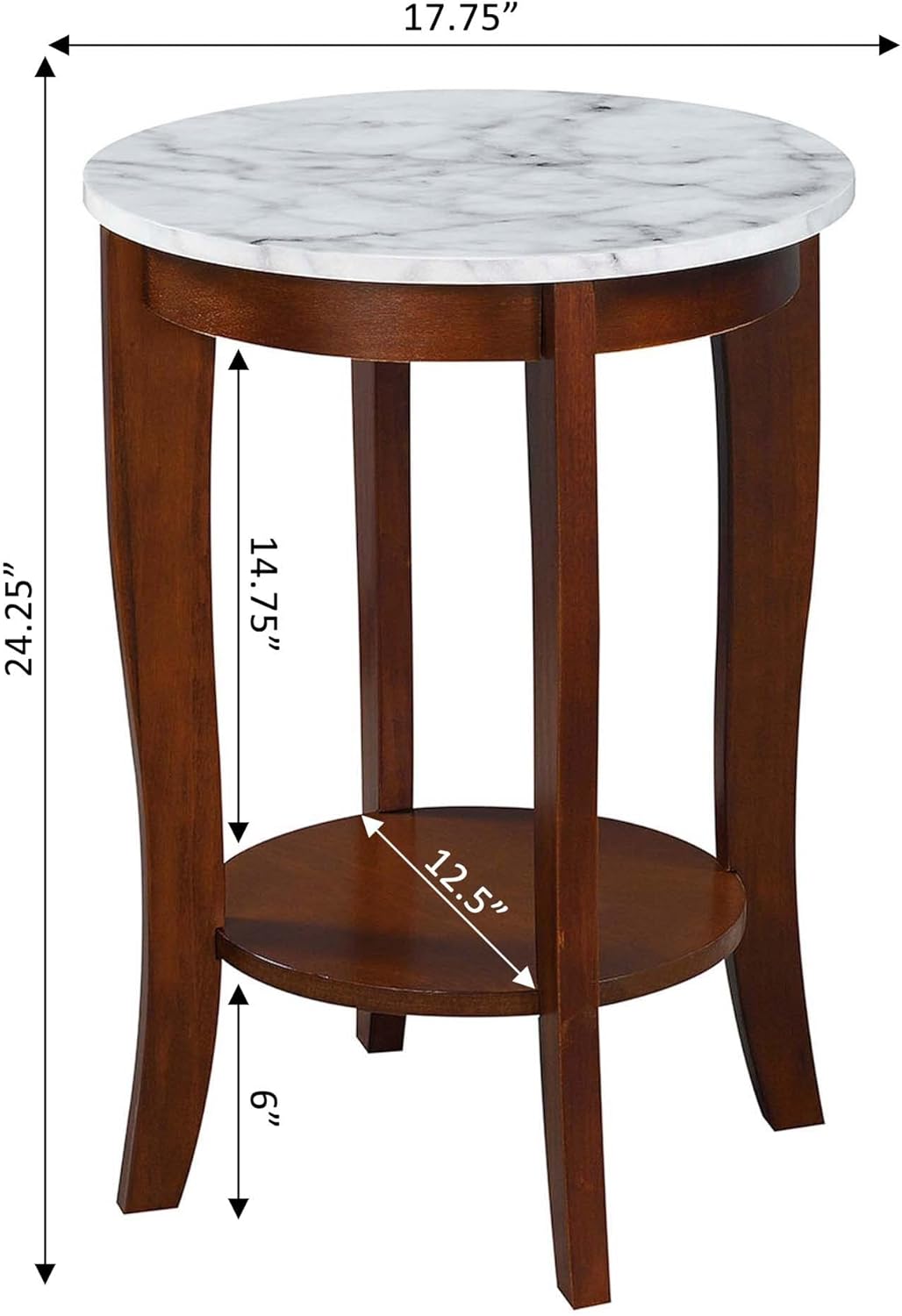 Convenience Concepts American Heritage Round End Table, White Faux Marble / Espresso
