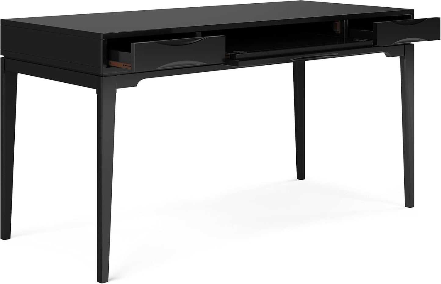 SIMPLIHOME Harper Desk - 60-Inch Wide Solid Hardwood Writing Desk in Black, Mid-Century Modern Home Office Computer Table for Workspace or Study with 2 Drawers and Flip-Down Keyboard Tray