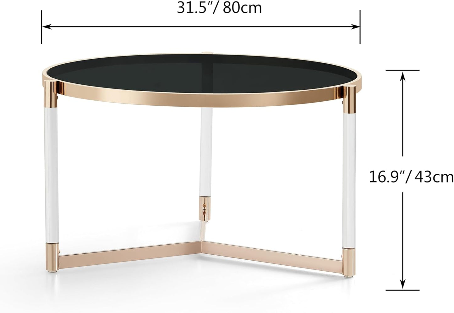 AGV LIGHTING 202303GL-BK Glass Coffee Table, Modern Design, Single Layer GlassTop, Perfect for Living Space, D31.5 x H17, Black Glass Top, Transparent Acrylic Leg & Shiny Gold Finish Metal Frame…