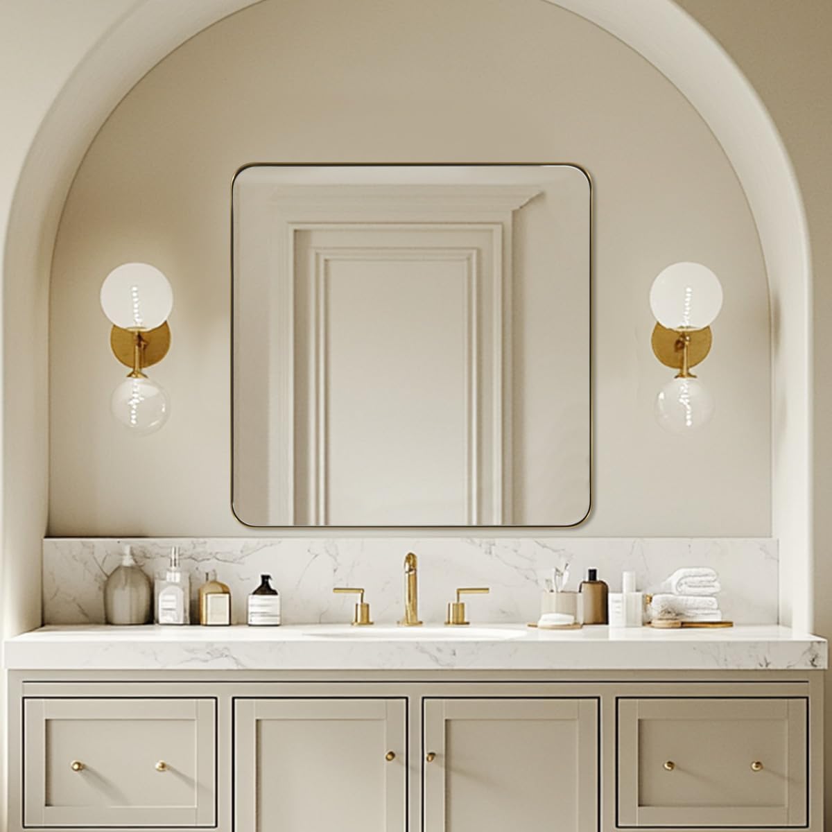 ANDY STAR Gold Bathroom Mirrors for Over Sink, 30x30 InchBrushed Gold Wall Mirror, Rectangular Metal Framed Vanity Mirror -Modern Clean Design with Superior Stainless Steel Frame