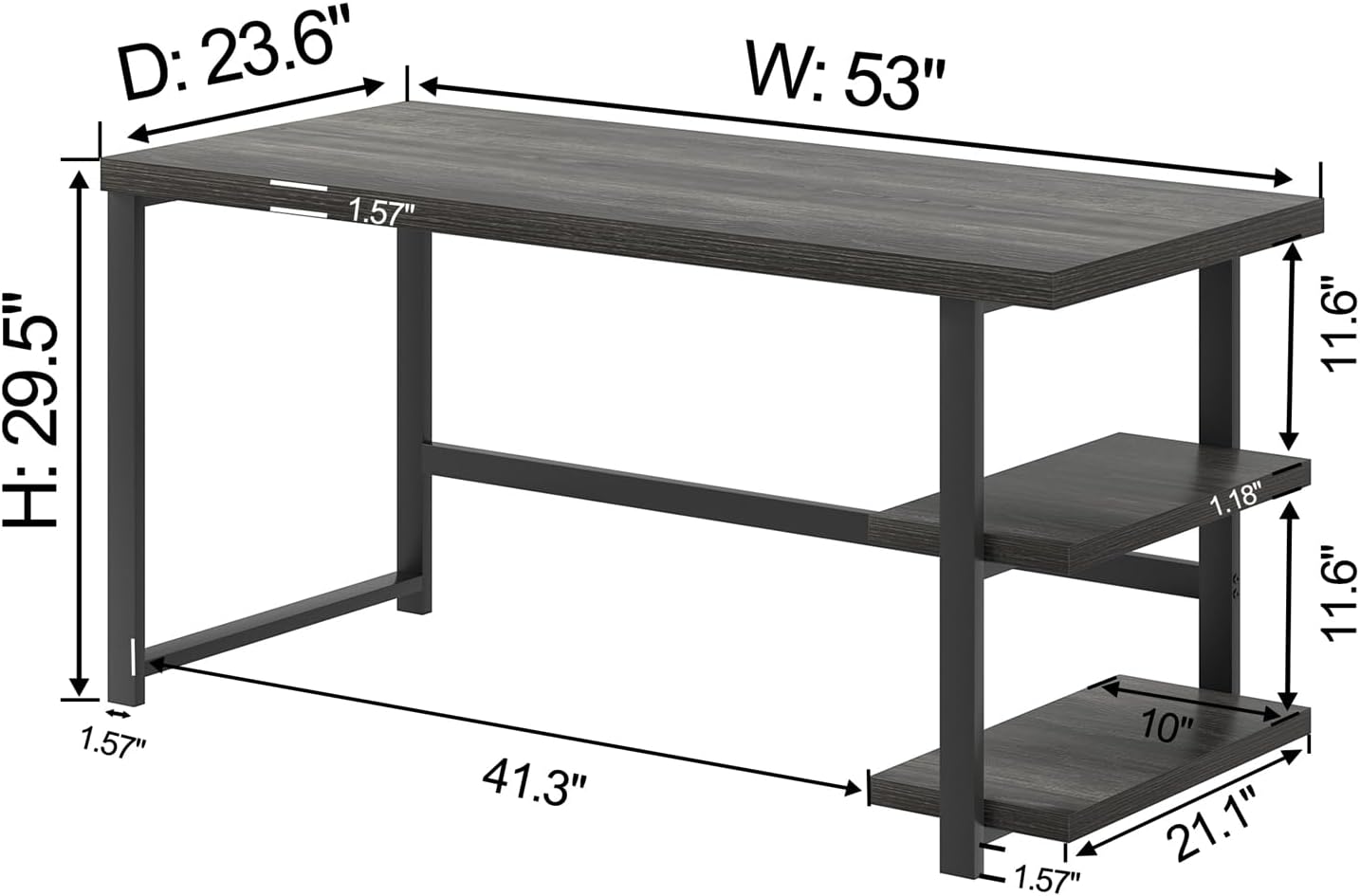 FOLUBAN Home Office Desk, Modern Computer Desk with Storage Shelf, Wood Study Writing Gaming Table for Bedroom Living Room, Industrial Dark Gray, 53 Inch