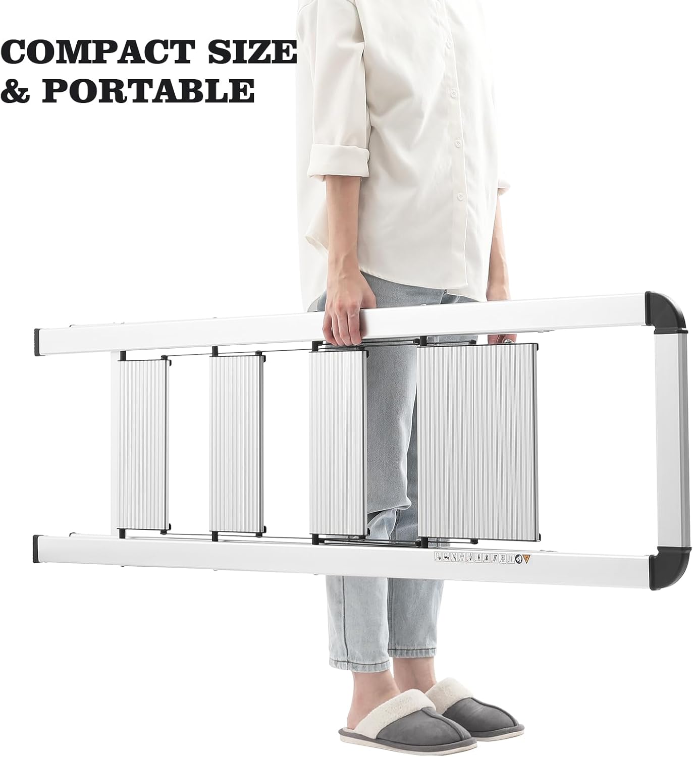 KINGRACK Aluminium 4 Step Ladder, Lightweight Step Stool with Non-Slip Pedals, Handrail, Foldable Step Ladder for Kitchen, Garage, Home, Space Saving, Sturdy and Portable, Silver