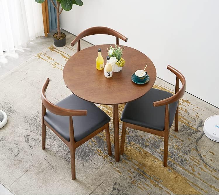 24" Round 3 Legs Casual Dining Table, Walnut Brown Rubberwood Coffee Table End Table Modern Leisure Table Small Dining Room Kitchen Furniture for Small Space