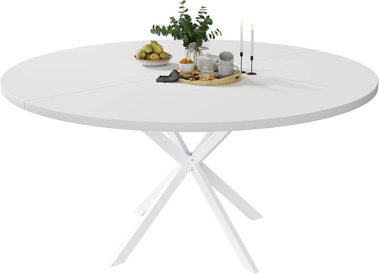 47.24" Round Dining Table, Modern Dining Room Table for 4-6 Person, Wood Round Kitchen Table with Metal Legs, Round Coffee Table for Home Dining Room Living Room (White)
