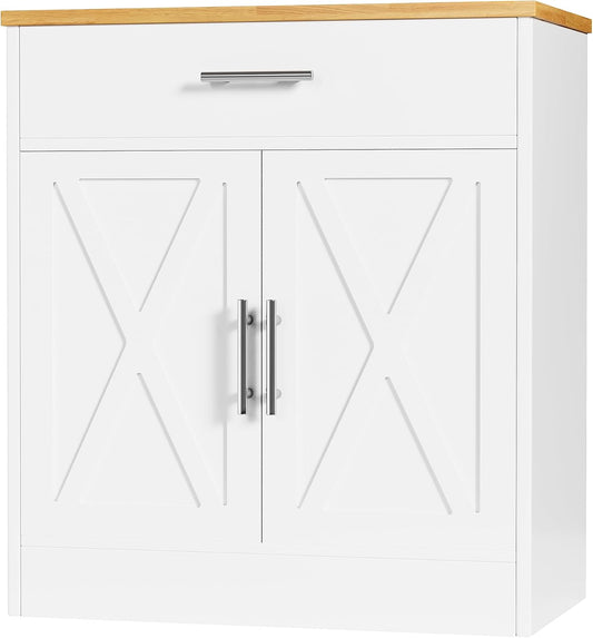 Shintenchi Farmhouse Storage Cabinets with Doors and Shelves,Kitchen Barn Door Storage Cabinet with Drawers,Coffee Bar Cabinet Buffest Sideboard for Dining Room,Bathroom,Entryway,White